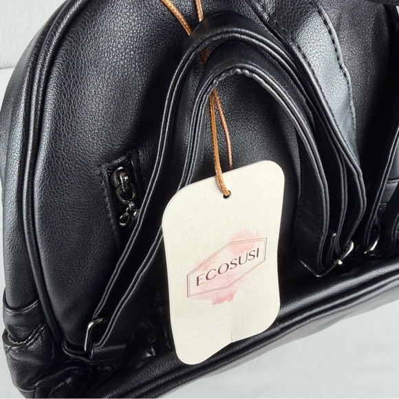 NWT ECOSUSI Mini Backpack Women PU Leather Black Backpack - Picture 8 of 10